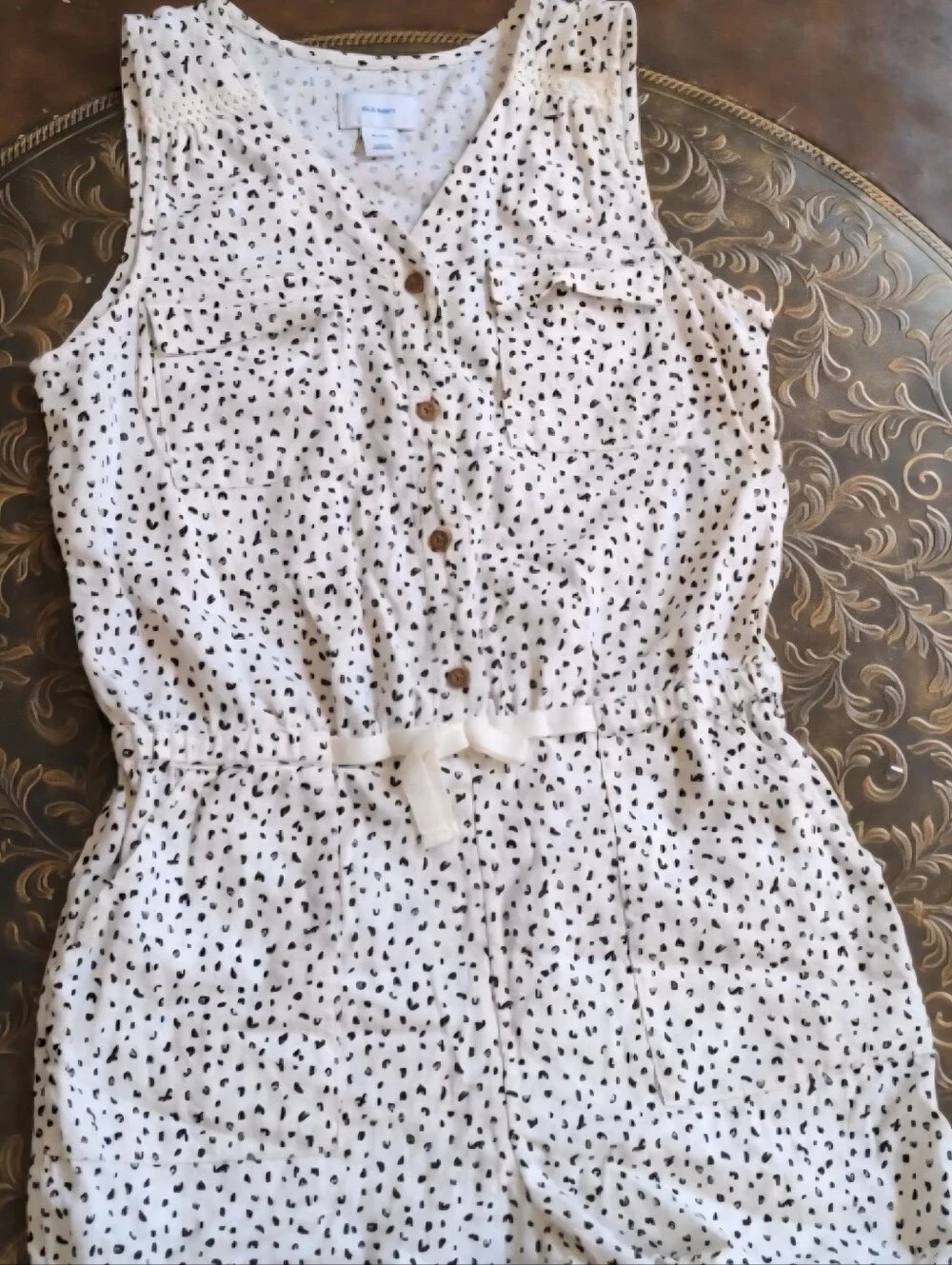 Old Navy Linen Blend Romper Size Girl's XL (14) White & Black Leopard Print EUC